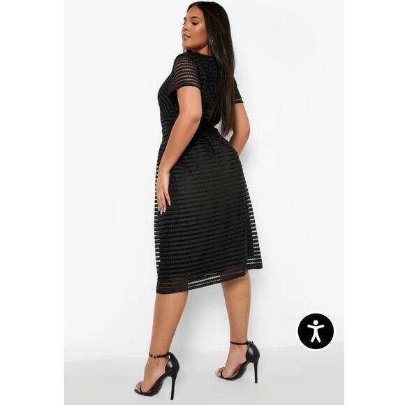 Boohoo Full Skirted Prom Midi Dress Women's 24 Black NWT Plus Boutique Lined Net - Picture 2 of 14